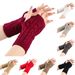Unisex Wool half finger gloves writing play mobile phone couple short cuff twist knit warm fingertip_maomaolike.com