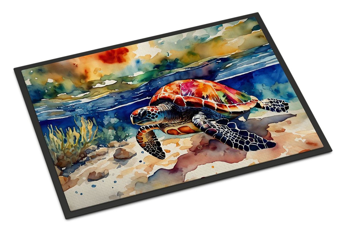 Loggerhead Sea Turtle Doormat Front Door Mat Indoor Outdoor Rugs For Entryway, Non Slip Washable Low Pile, 24H X 36W_maomaolike.com