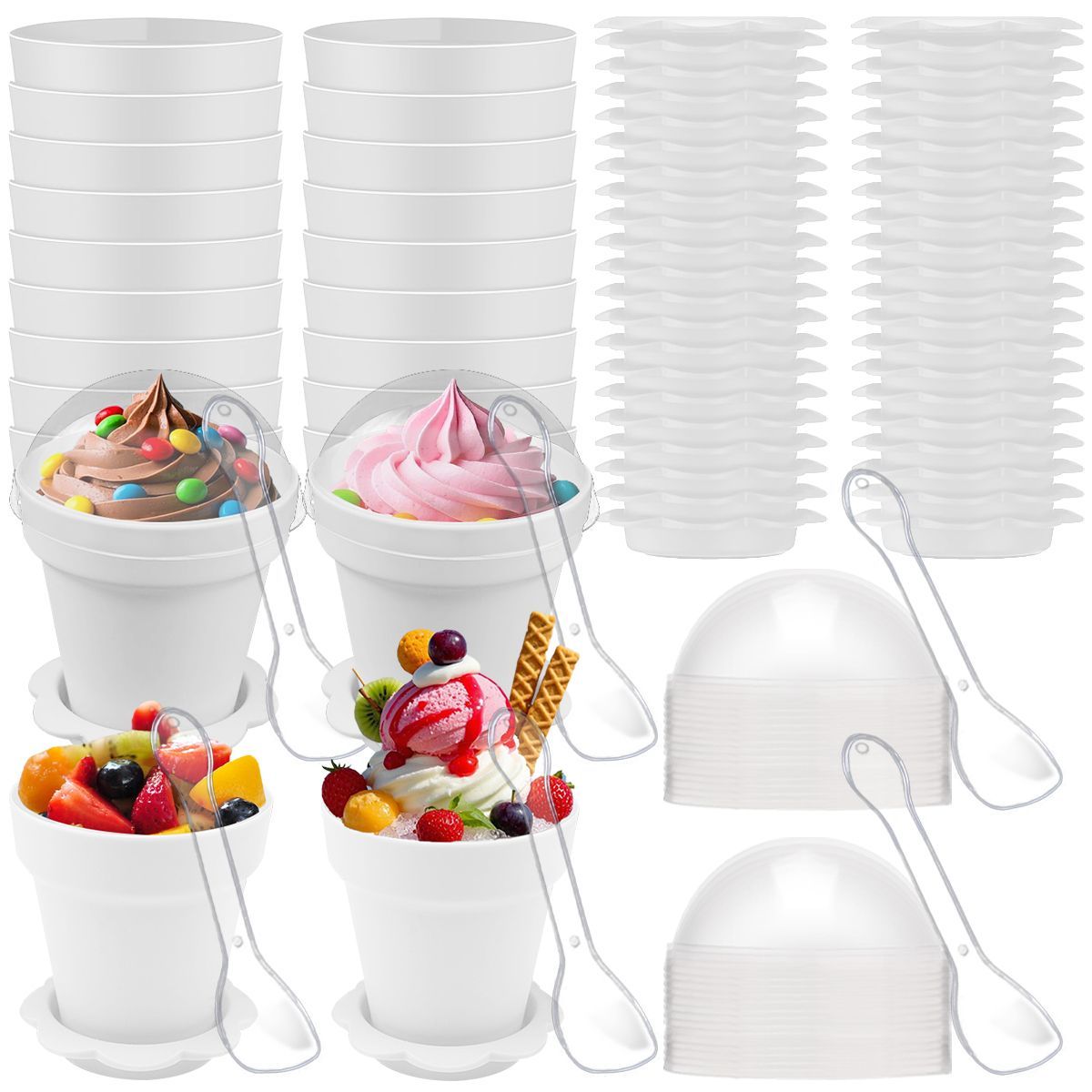 40 Pcs Dessert Cup Set With Lid Bottom Tray 40 Plastic Cake Cups 100 Spoon Mini Flower Pot Cups Dessert Ice Cream Yogurt Containers DIY Baking Pudding Holder For Birthday Wedding Party Supplies_maomaolike.com