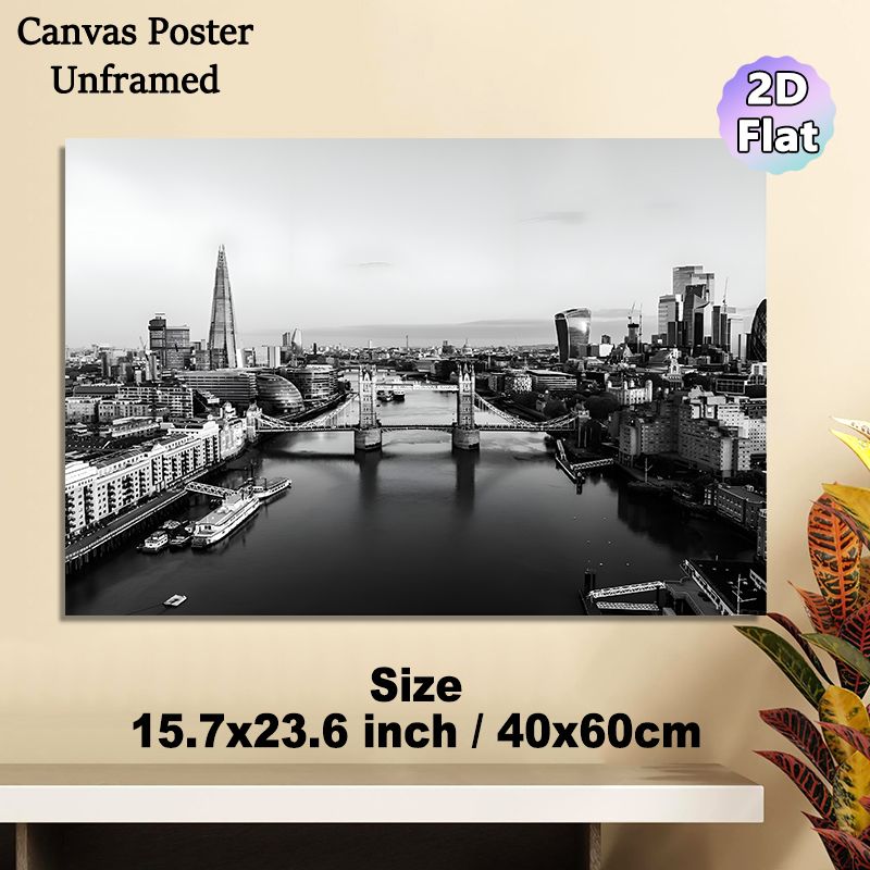 London Skyline With Tower Bridge Painting Poster, Monochrome Urban Cityscape Poster, Timeless Sleek City View, Ideal For Living Room, Office And_maomaolike.com