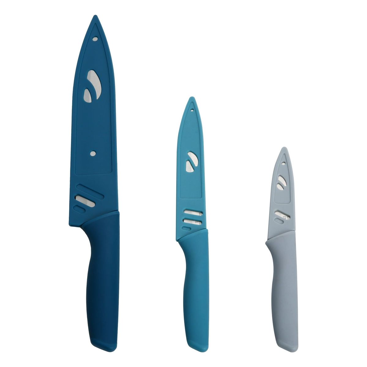 Mainstays 3 Piece Stainless Steel Color Knife Set With Ergonomic Soft Grip Handles_maomaolike.com