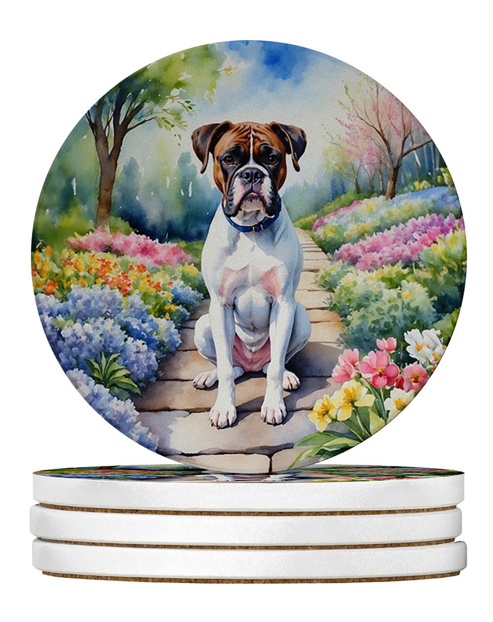 Boxer Spring Path Large Sandstone Coasters Pack Of 4 Absorbent Round Coasters Decor Gifts For Men Or Women, 4 In, Multicolor_maomaolike.com