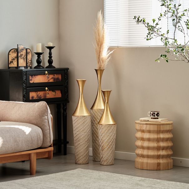 Floor Metal Vase Modern Style Decoration Home Woven Pattern Metal Vase 3-piece Set Gorgeous Home Decoration Large Glazed Metal Vase_maomaolike.com