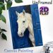 White Horse Painting Poster, Textured Impasto Style Poster, Artistic Rustic Design Featuring White Horse Peeking From Blue Door, Ideal For Living_maomaolike.com