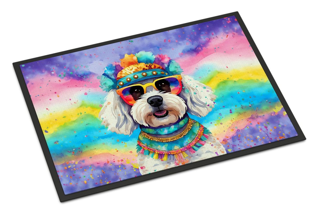 Bichon Frise Hippie Dawg Doormat Front Door Mat Indoor Outdoor Rugs For Entryway, Non Slip Washable Low Pile, 24H X 36W_maomaolike.com