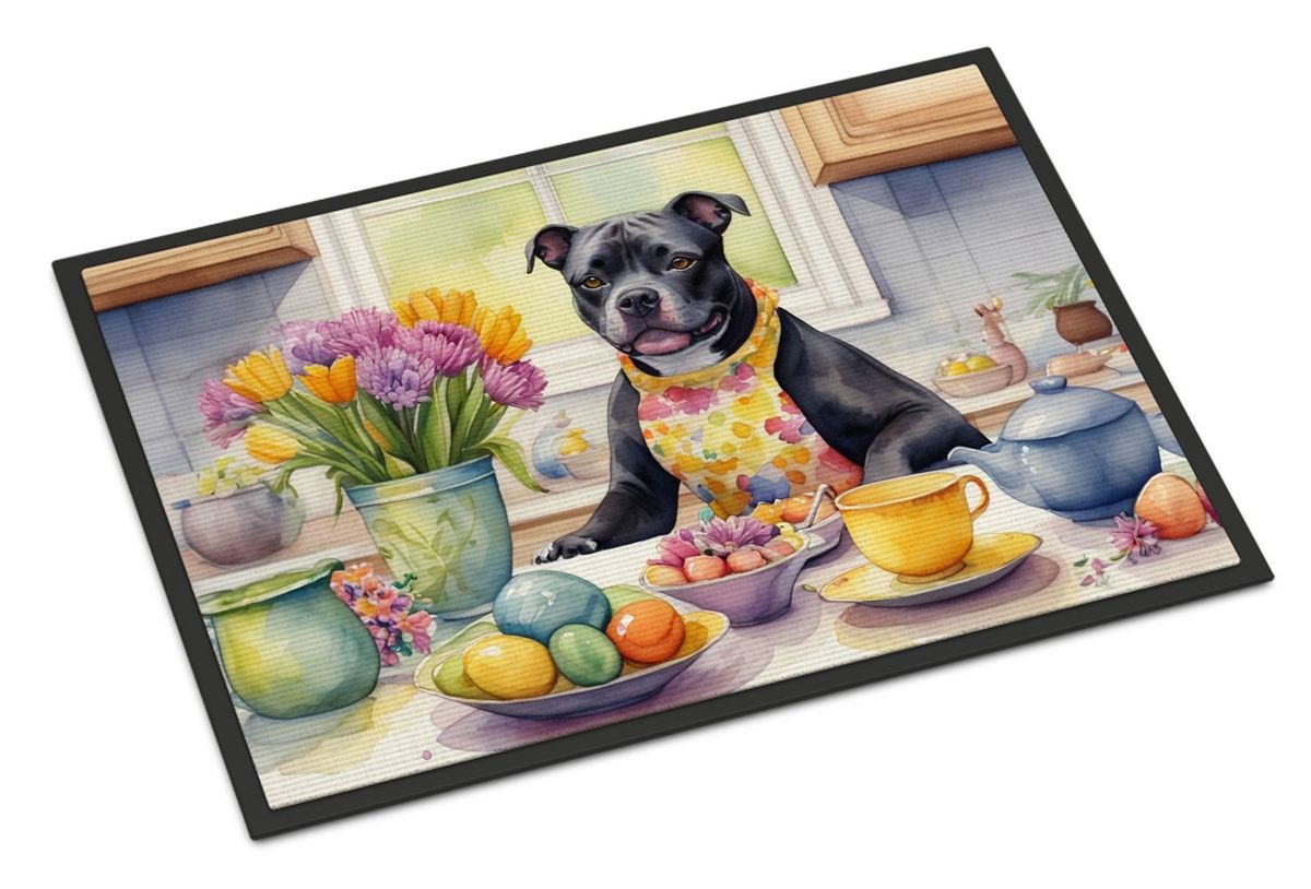 Decorating Easter Staffordshire Bull Terrier Doormat Front Door Mat Indoor Outdoor Rugs For Entryway, Non Slip Washable Low Pile, 24H X 36W_maomaolike.com