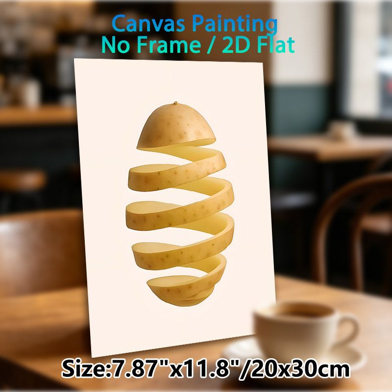 Spiral Potato Slice Painting Poster, Minimalist Surreal Food Art Poster, Unique Artistic Design Ideal For Kitchen And Dining Room Wall Decor_maomaolike.com