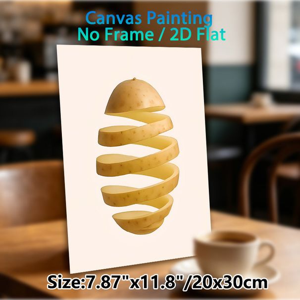 Spiral Potato Slice Painting Poster, Minimalist Surreal Food Art Poster, Unique Artistic Design Ideal For Kitchen And Dining Room Wall Decor_maomaolike.com