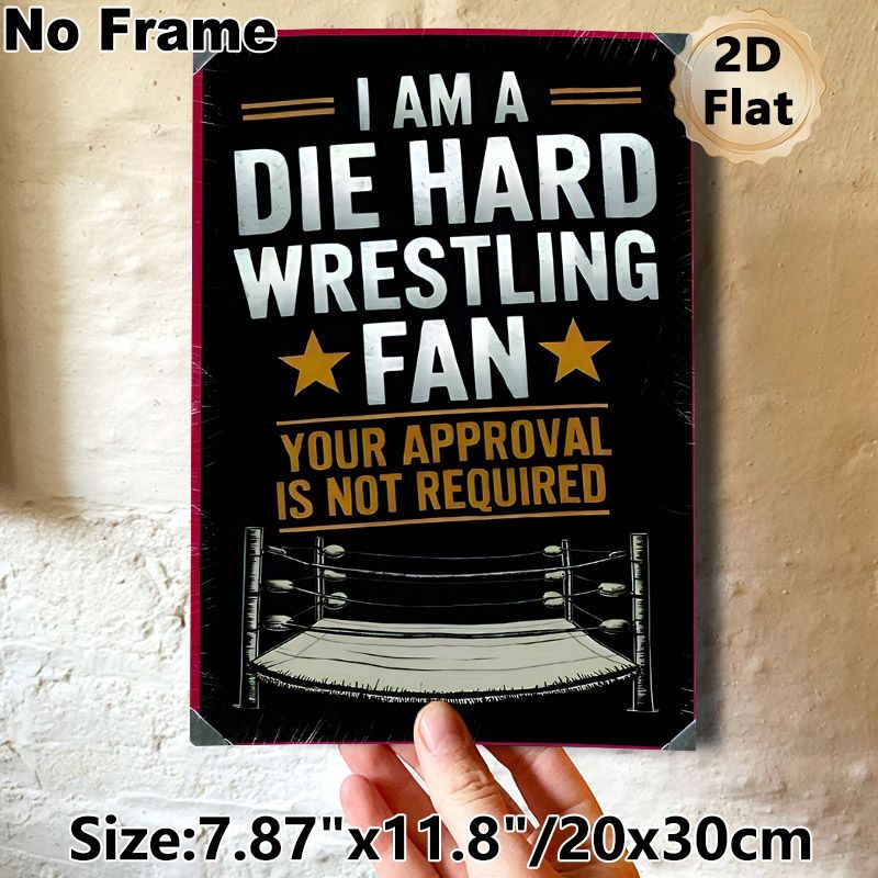 Wrestling Fan Themed Painting Poster, Retro Typographic & Wrestling Ring Scene Poster, Bold Fan Statement Design, Ideal For Game Rooms, Home_maomaolike.com