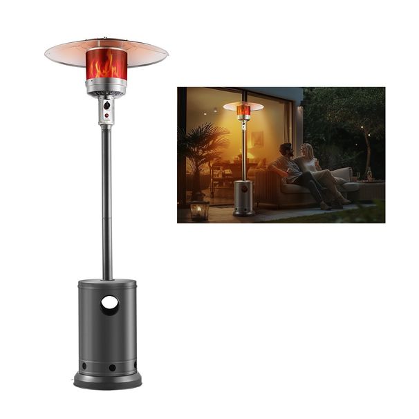 VEVOR Propane Patio Heater 50000BTU Tall Hammered W/Wheels Outdoor Silver Gray_maomaolike.com
