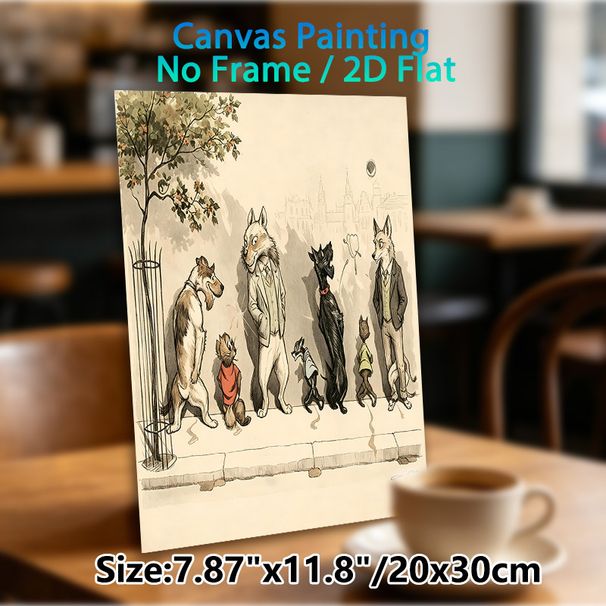 Anthropomorphic Pets Painting Poster, Vintage Whimsical Dressed Dogs & Cats On City Sidewalk Poster, Charming Artistic Decor Suitable For Living Room_maomaolike.com