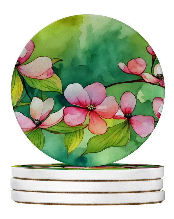 Virginia American Dogwood In Watercolor Large Sandstone Coasters Pack Of 4 Absorbent Round Coasters Decor Gifts For Men Or Women, 4 In, Multicolor_maomaolike.com