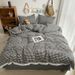 Wholesale INS Japanese Pure All Simple Nordic Style Washed Cotton Lace Trim Plaid Four-Piece Set_maomaolike.com