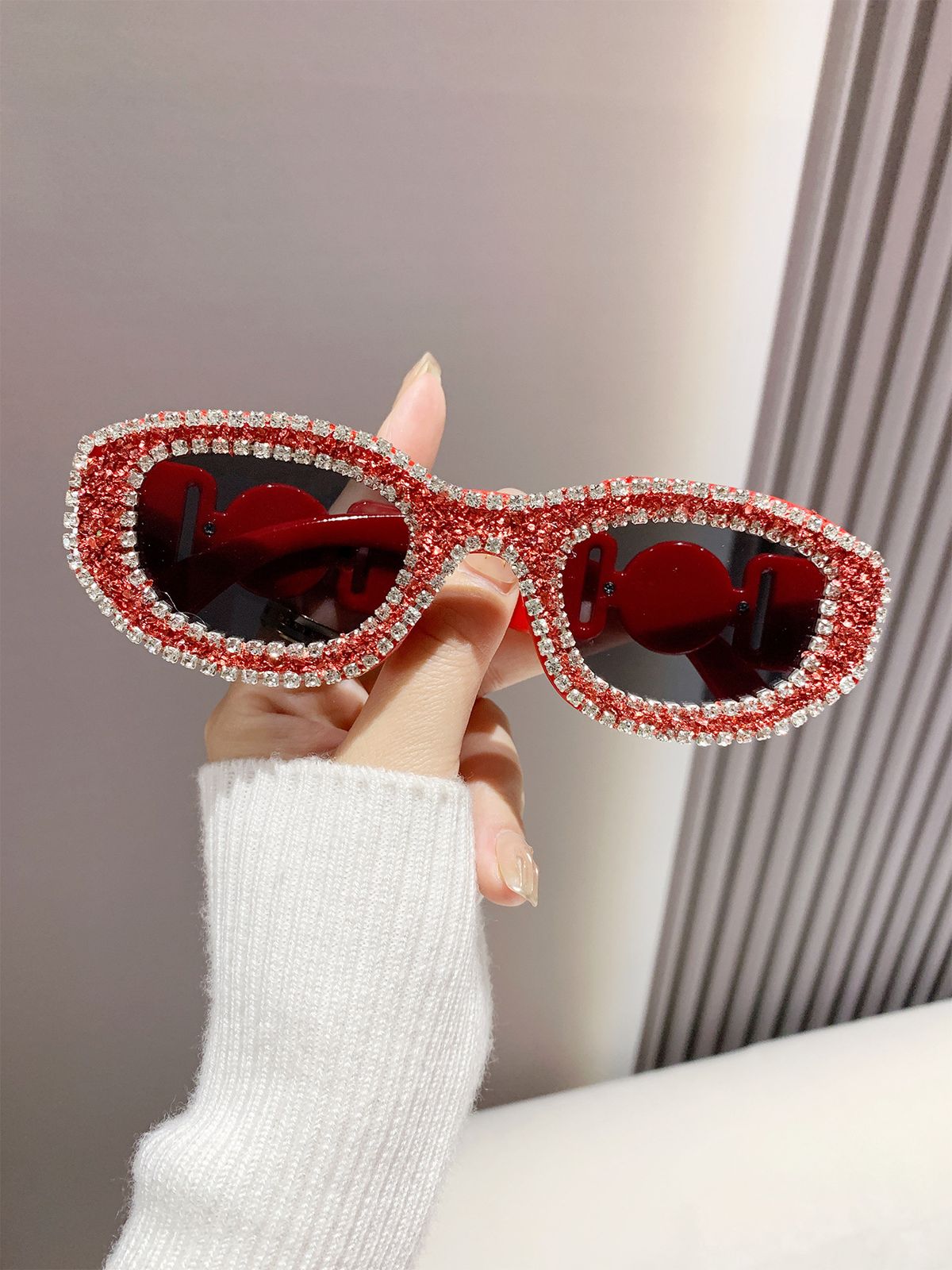 Unisex Fashion Round Diamond Studded Sunglasses Sun Protection Sunglasses Outdoor Rhinestone Glasses_maomaolike.com
