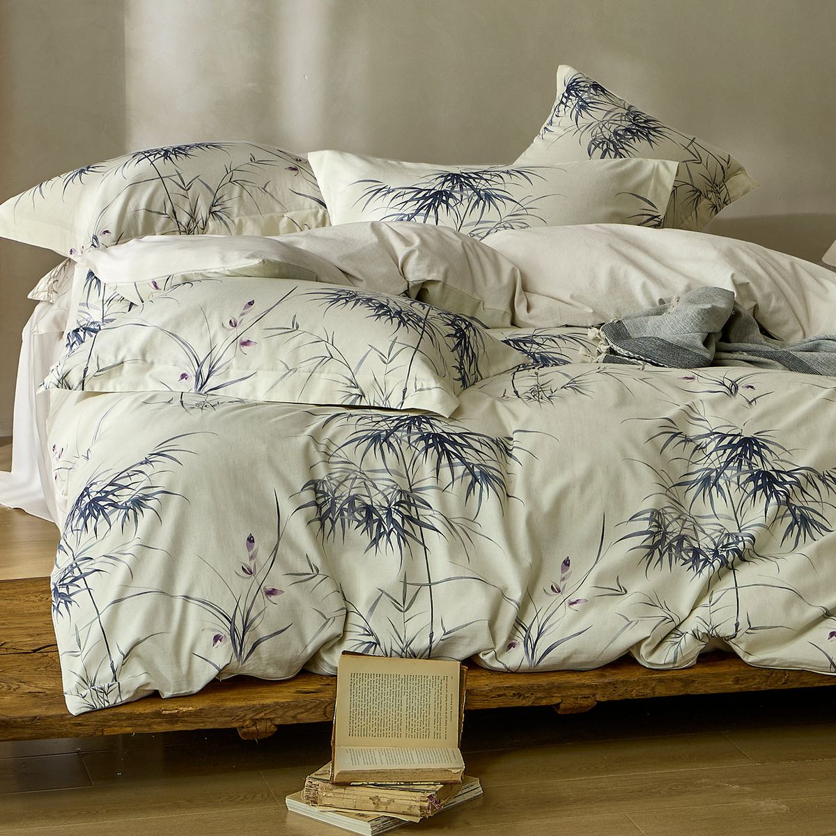 SetMicrofiber Duvet Cover New Chinese-style Printed Cotton-linen Four-piece Bedding Set 1.8m, Traditional Chinese Style_maomaolike.com
