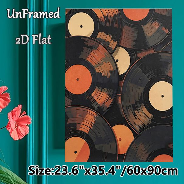 Vinyl Records Themed Painting Poster, Warm-toned Retro Layered Vinyl Records Poster, Nostalgic Music-themed Decor Suitable For Music Rooms, Living_maomaolike.com