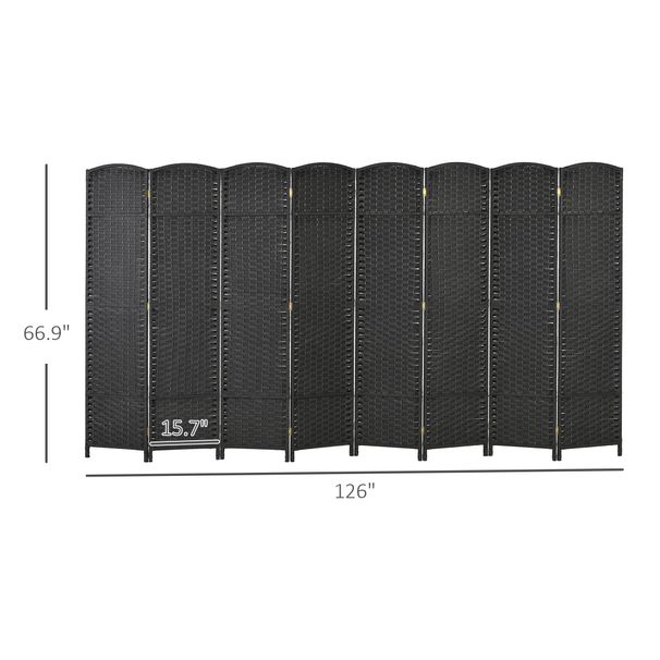 Folding Room Divider Screen 8 Panel 5.6 ' Tall Privacy Screen Freestanding Room Partition For Home Office, Black_maomaolike.com