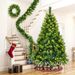 6FT Grass Green Christmas Tree, Large Branches Pine Tree, Pre-Lit Set With Tree & Garland & Wreath, Artificial Christmas With Pine Cones, Hinged Xmas Tree , For Holiday Party Ofiice Home_maomaolike.com