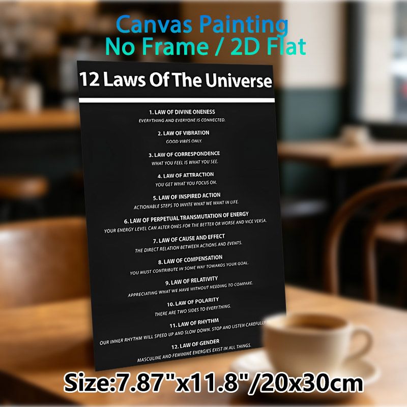12 Laws Of The Universe Painting Poster, Minimalist Black & White Text-based Poster, Inspirational Life Guidance Decor For Home Office, Living Room_maomaolike.com