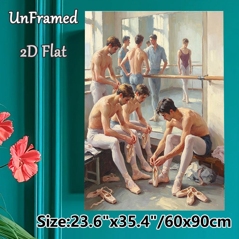 Male Ballet Dancers Painting Poster, Warm-toned Impressionist-style Studio Scene Poster, Artistic Portrayal Of Dancers Preparing, Suitable For Dance_maomaolike.com