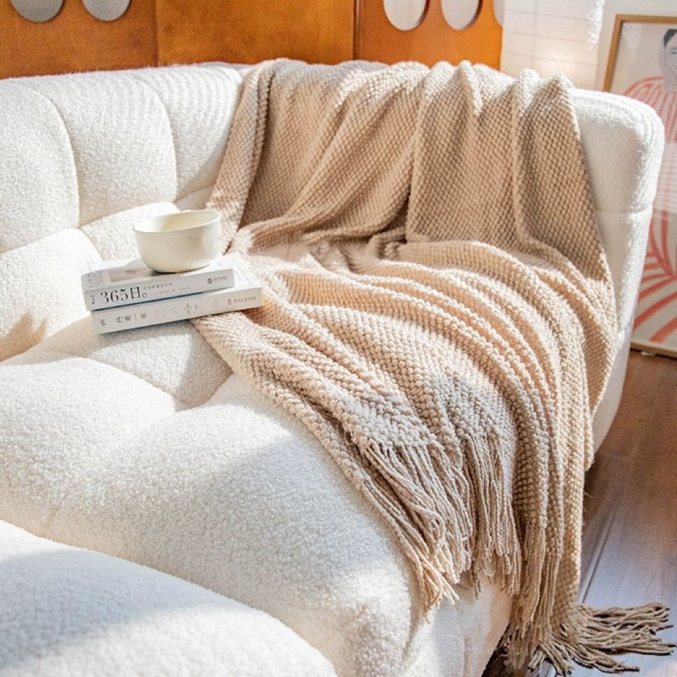 Nordic Simple Solid Color Tassel Knitted Blanket Nap Blanket Air Conditioning Blanket Bed End Drape Knitted Blanket Sofa Cover Blanket Blanket_maomaolike.com