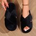 Women’s Cross Band Fur Slippers Indoor Furry Fuzzy Open Toe Shoes Home Cozy Warm Slides Double Straps Slipper Soft Sole_maomaolike.com