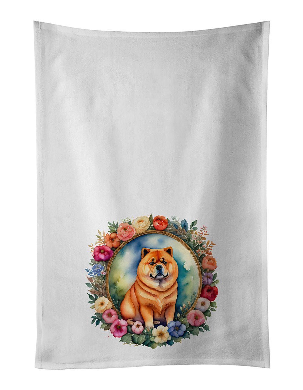 Chow Chow And Flowers Kitchen Towel Set Of 2 White Dish Towels Decorative Bathroom Hand Towel For Hand, Face, Hair, Yoga, Tea, Dishcloth, 19 X 28", White_maomaolike.com