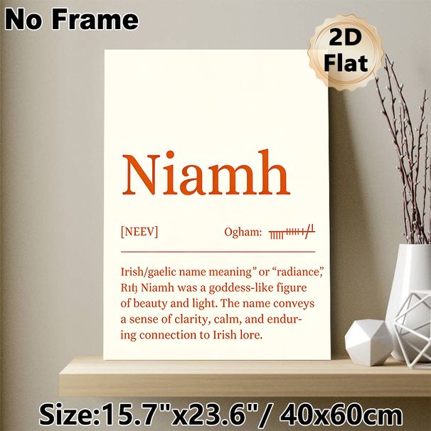 Niamh Name Meaning Painting Poster, Warm-toned Minimalist Typographic Poster, Features Irish Cultural & Mythological Significance, Ideal For Home Wall_maomaolike.com