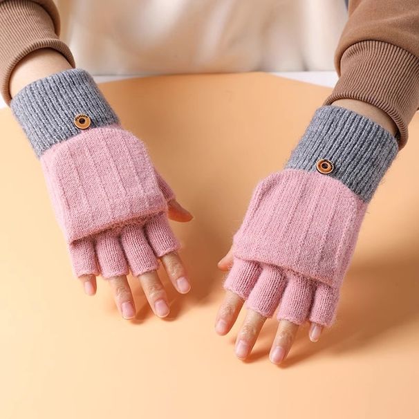 Half finger flip glove Winter Ladies cute plus fleece knit warm wool fingertip_maomaolike.com