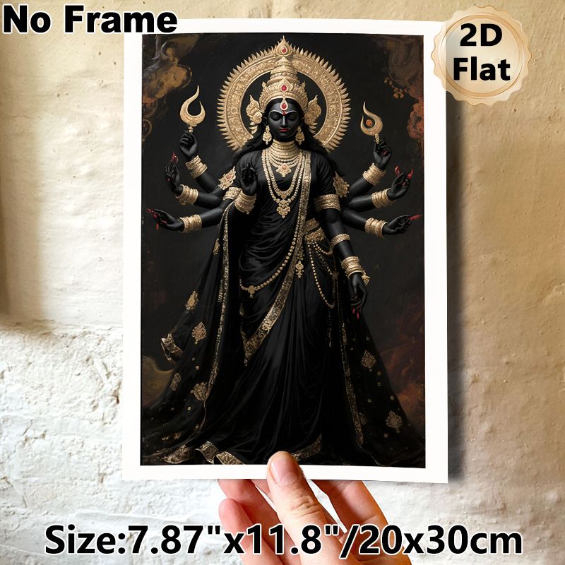 Goddess Kali Painting Poster, Dark-toned Ornate Hindu Deity Poster, Exquisite Detailed Traditional Design, Ideal For Home Shrine And Spiritual_maomaolike.com