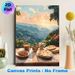 Mountain View Breakfast Painting Poster, Warm-toned Scenic Dining Scene Poster, Tranquil Cozy Vibe Ideal For Kitchen, Dining Room_maomaolike.com