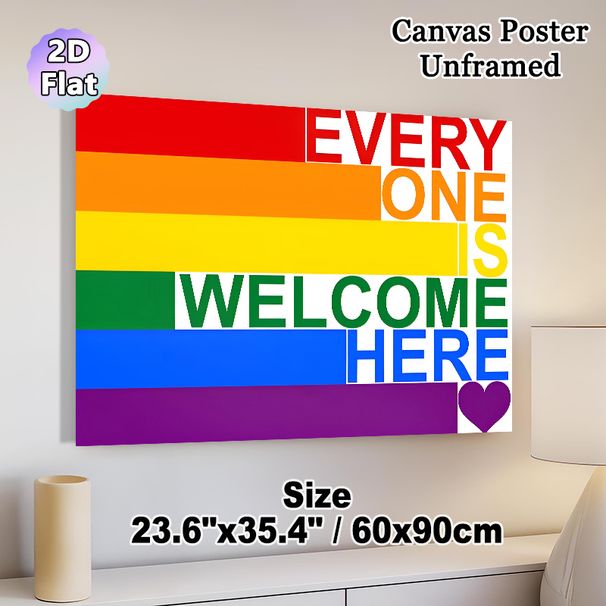 Rainbow Striped Welcoming Slogan Painting Poster, Vibrant Color-blocked Text Art Poster, Warm Inclusive Message Suitable For Home, Café And Community_maomaolike.com