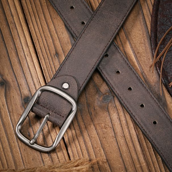 Men Women Western Denim Pu Leather Belt - Vintage Jeans With Carved Buckle Brown Belt_maomaolike.com