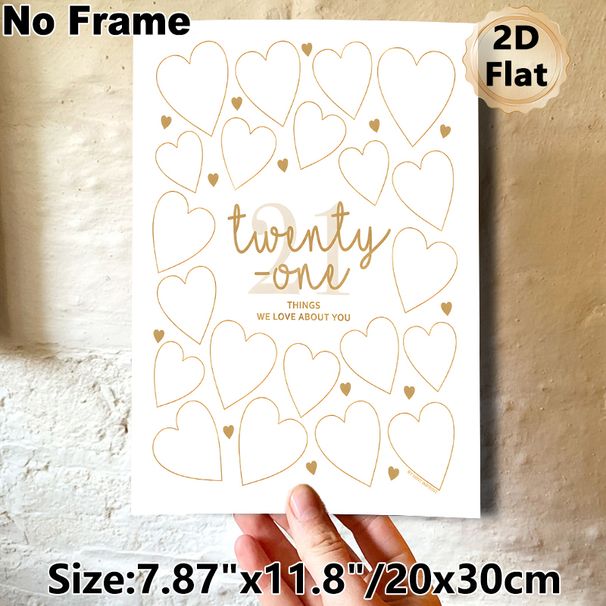 21st Birthday Heart Painting Poster, Elegant Gold Outline Heart Frame Poster, Meaningful Design To List 21 Beloved Traits, Ideal For Birthday_maomaolike.com