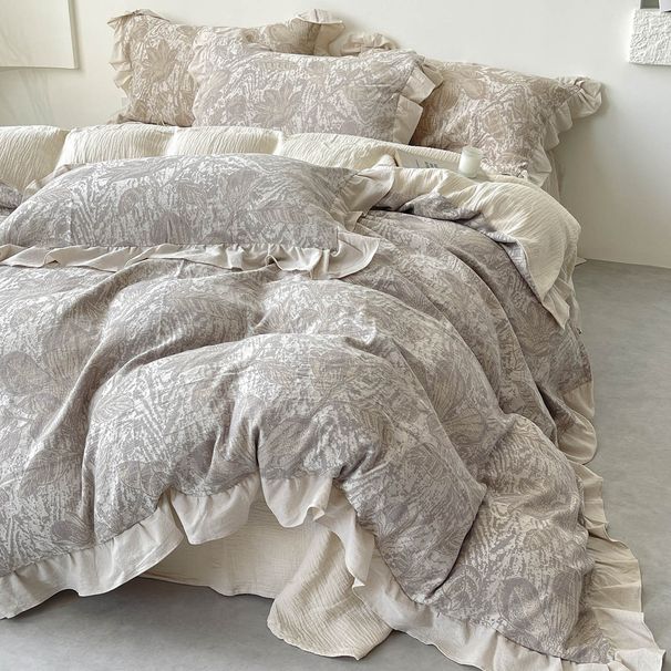 French Jacquard Four-Piece Set Pure Cotton Retro Style Lace Plain Linen High-End Ultra Soft Breathable Premium_maomaolike.com