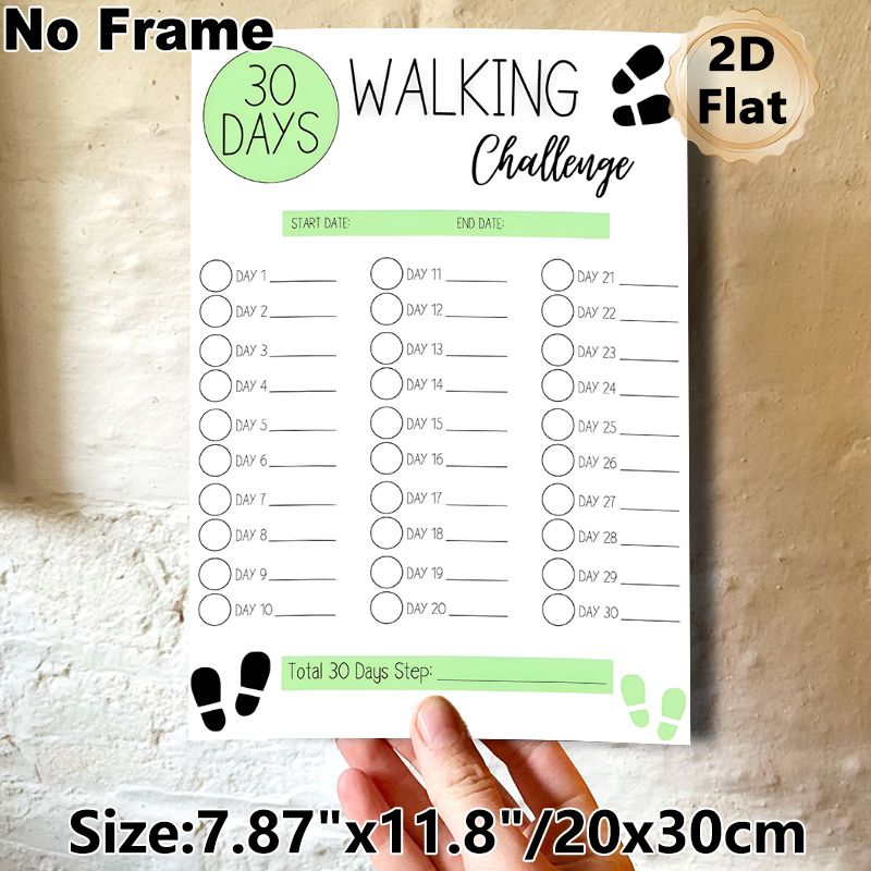 30 Days Walking Challenge Painting Poster, Fresh Minimalist Style Poster, Practical Tracker To Record Daily Walking Progress, Suitable For Home, Gym_maomaolike.com