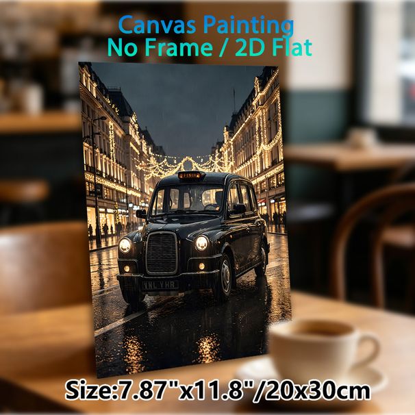 Vintage Black Taxi Painting Poster, Moody Rainy Urban Night Scene Poster, Warm Festive Lighting Design Ideal For Living Room, Office Wall Decor_maomaolike.com