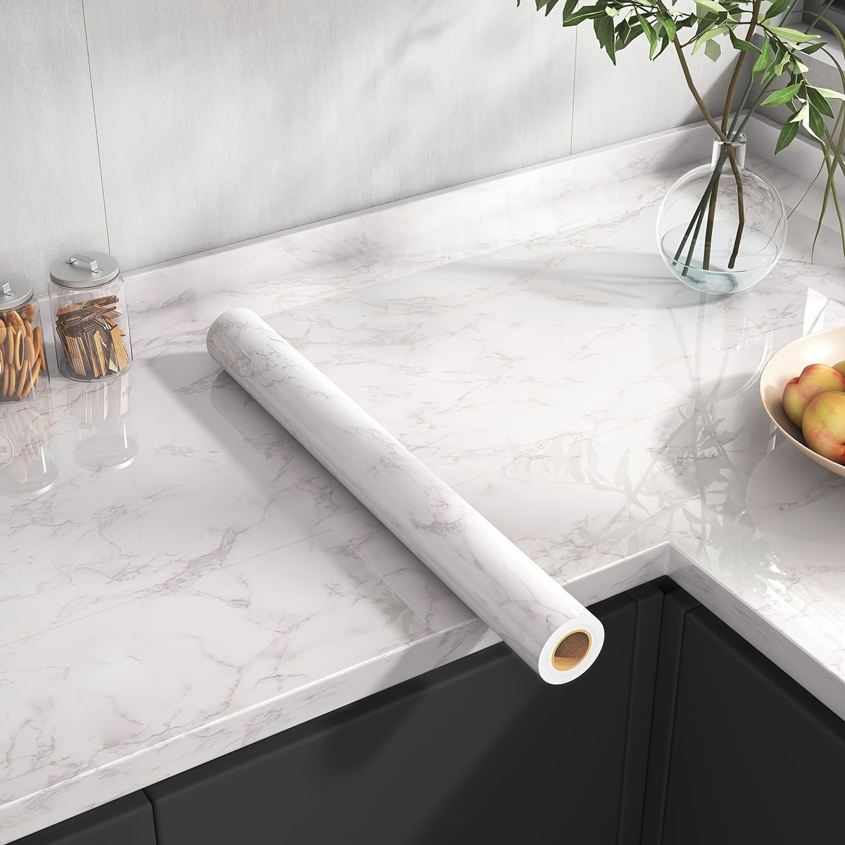 White Marble Kitchen Waterproof Oilproof Sticker Self-Adhesive Fireproof High Temperature Resistant Stove Countertop_maomaolike.com