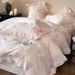 French Princess Style Pure Lace Four-Piece Set Washed Cotton Floral Duvet Cover Bed Sheet Girly Bedding_maomaolike.com