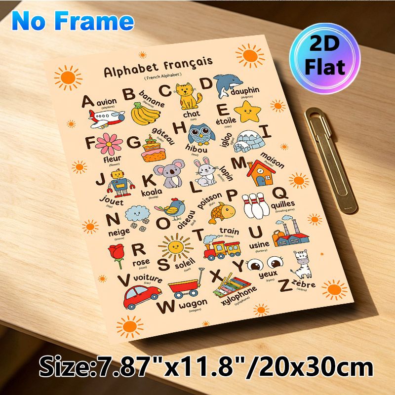 French Alphabet Painting Poster, Colorful Cartoon Illustrated Poster, Supports French Vocabulary Learning, Ideal For Study Areas And Living Spaces_maomaolike.com