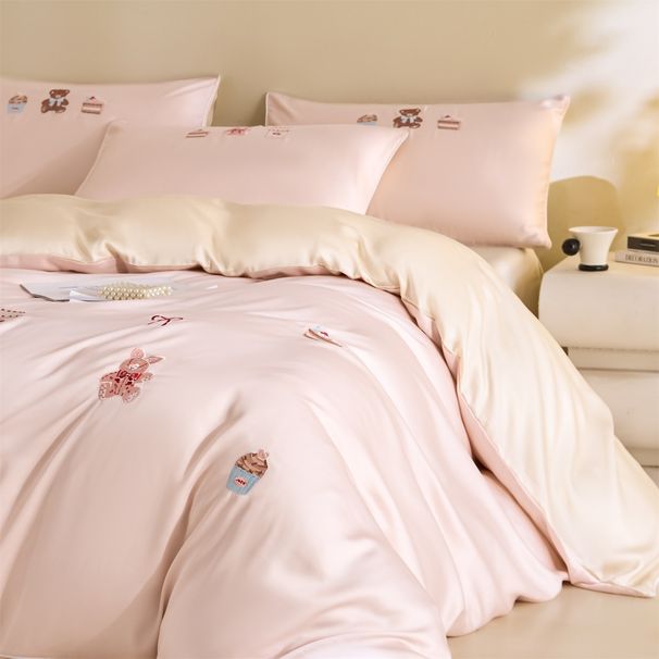 Cooling Duvet Cover 60S Tencel Embroidered Linen Rope Flat Embroidery Four-Piece 1.2m Bed Sheet Style Three-Piece Set,_maomaolike.com