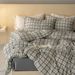 All-cotton Knitted Plaid Print Four-piece Pure Jersey Cotton Duvet Cover, Bed Sheet, Fitted Sheet Three-piece Set,_maomaolike.com