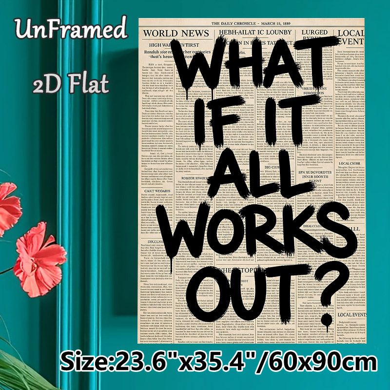 What If It All Works Out? Inspirational Painting Poster, Vintage Newspaper-style Poster, Bold Brushstroke Motivational Text, Thought-provoking Decor_maomaolike.com