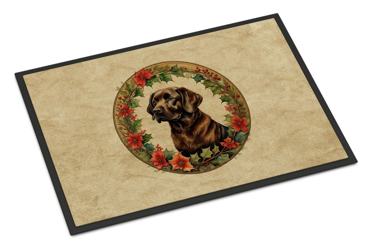 Labrador Retriever Christmas Flowers Doormat Front Door Mat Indoor Outdoor Rugs For Entryway, Non Slip Washable Low Pile, 24H X 36W_maomaolike.com