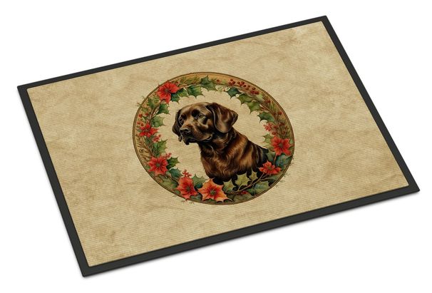 Labrador Retriever Christmas Flowers Doormat Front Door Mat Indoor Outdoor Rugs For Entryway, Non Slip Washable Low Pile, 24H X 36W_maomaolike.com
