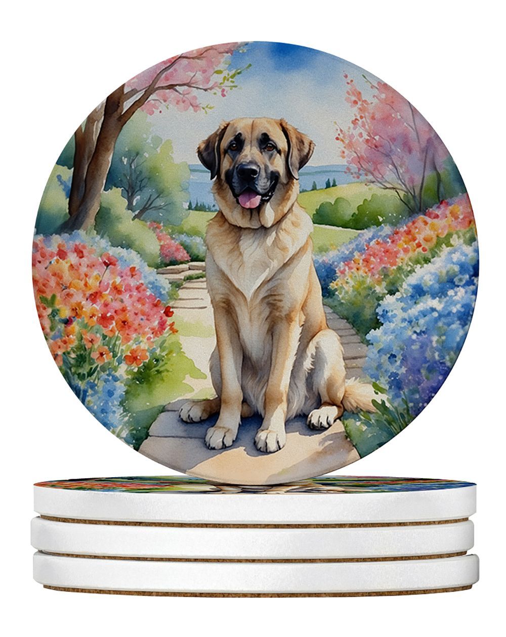 Anatolian Shepherd Spring Garden Large Sandstone Coasters Pack Of 4 Absorbent Round Coasters Decor Gifts For Men Or Women, 4 In, Multicolor_maomaolike.com