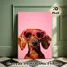Dachshund Painting Poster, Vibrant Textured Oil Painting Style Poster, Cute Dachshund With Heart-shaped Sunglasses, Playful Decor For Living Room_maomaolike.com