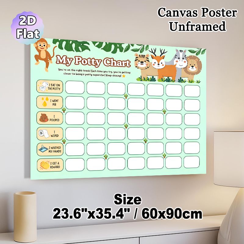 Jungle Animal Potty Chart Painting Poster, Cute Cartoon-style Poster, Cheerful Jungle Animal Design With Clear Tracking Sections To Encourage Positive_maomaolike.com