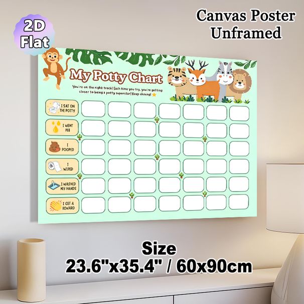 Jungle Animal Potty Chart Painting Poster, Cute Cartoon-style Poster, Cheerful Jungle Animal Design With Clear Tracking Sections To Encourage Positive_maomaolike.com