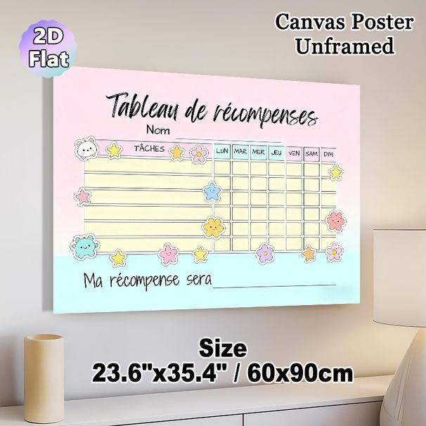 French Reward Chart Painting Poster, Pastel-toned Cute Cartoon Animal & Floral Decorated Poster, Practical Tool To Track Daily Tasks And Rewards For_maomaolike.com